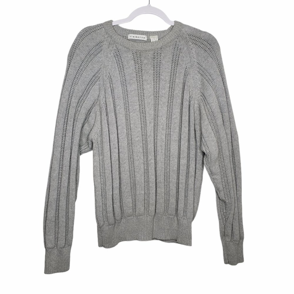 Clairborne VTG Gray Cable Knit Sweater Mens Sz XL
